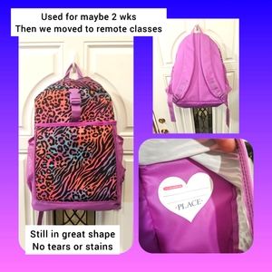 5/$25 children's place, multi colored animal type print, backpack, mesh side pks